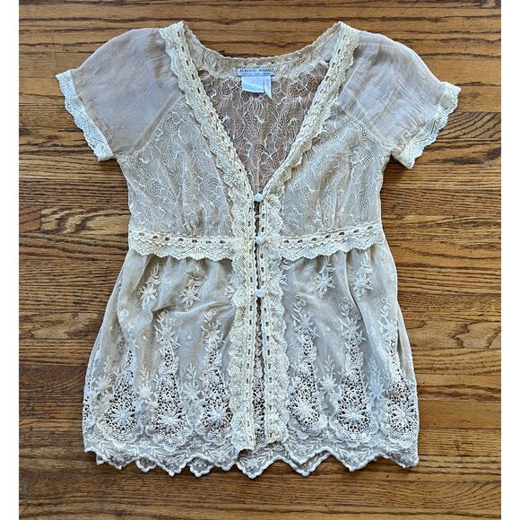 Vintage Alberto Makali Cream Lace Button Up Blouse Shirt Top Women's Size Small - Picture 3 of 10